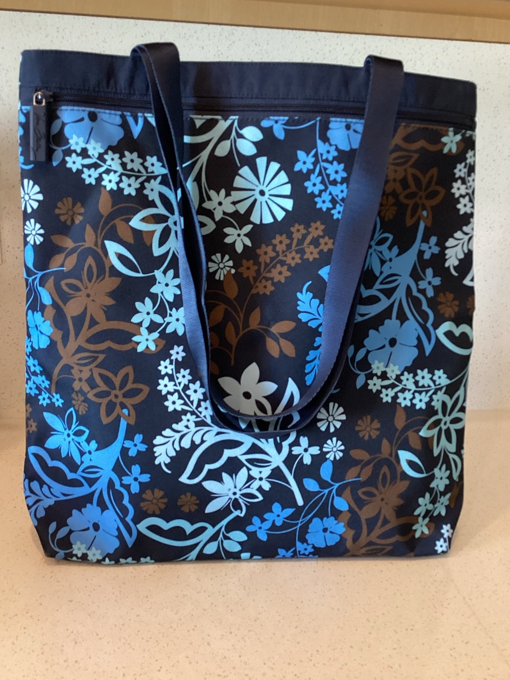 Vera Bradley Java Floral Lighten Up Tote with Blue and Brown Accents